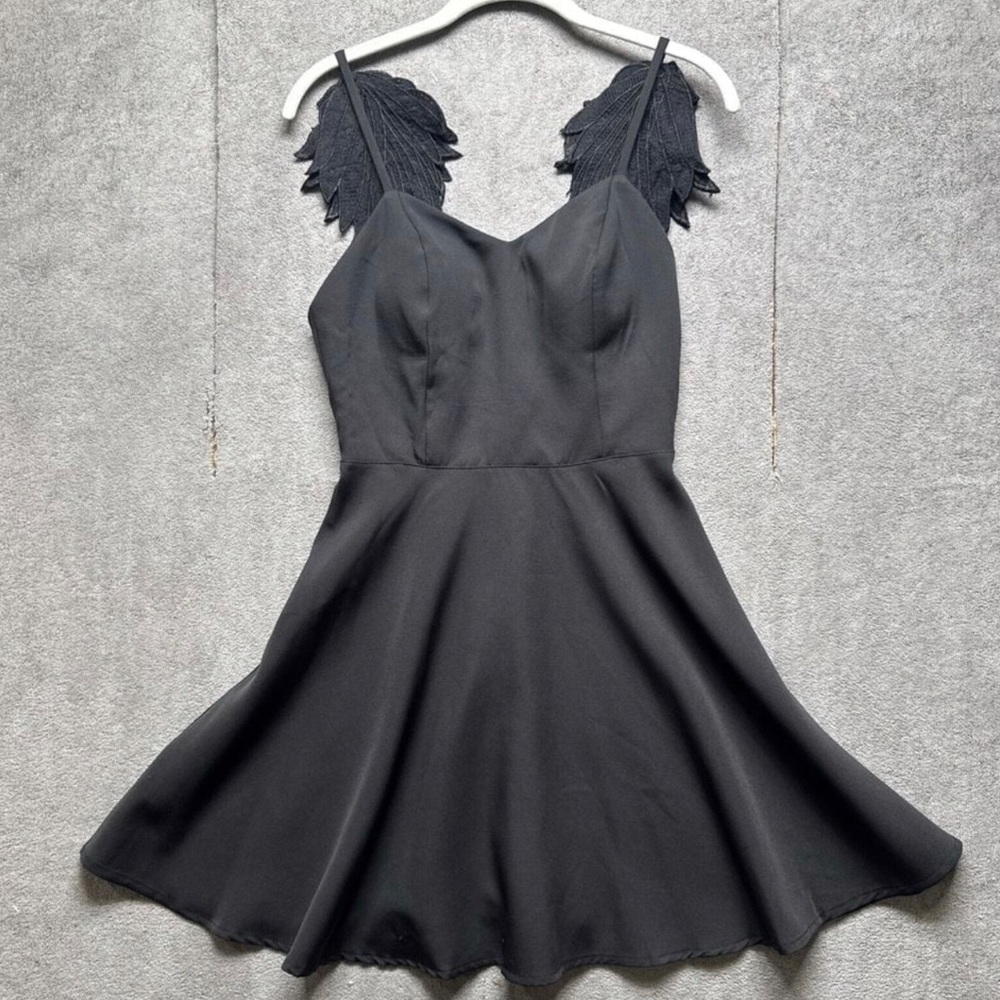 Choles Winged Mini Dress Small Black Fairy Whimsigoth Skater LBD Going Out Party